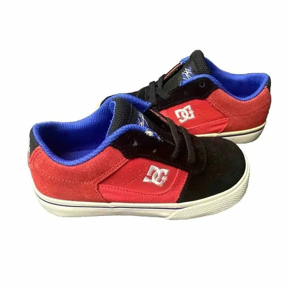 DC Chris Cole Red Black Leather Suede Skate SHOES Kids Toddler Size 9 Sneakers - Picture 1 of 16